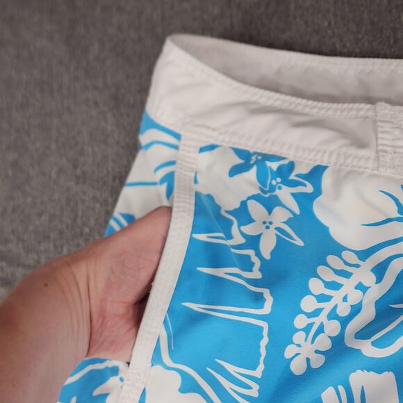 Abercrombie Fitch Board Short sz L Men Hawaiian Hibiscus Tropical Blue White 21" - Picture 9 of 12